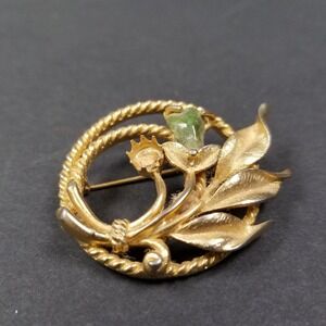 Vintage Sarah Coventry Jade Garden brooch from 1966 Missing Faux Pearl